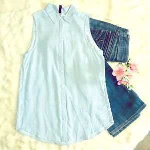 Blue n White Striped Sleeveless Shirt NWOT